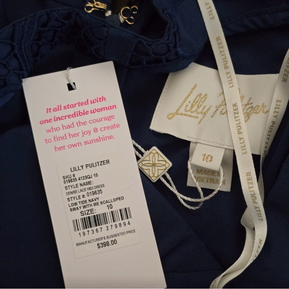 Lilly Pulitzer “Denise” Navy Blue Floral Eyelet Lace Midi Dress - Picture 9 of 11